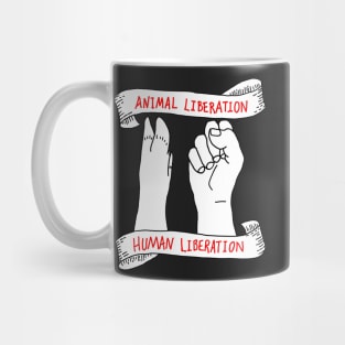 ANIMAL LIBERATION HUMAN LIBERATION - Pig Paw & Human Fist Design Mug